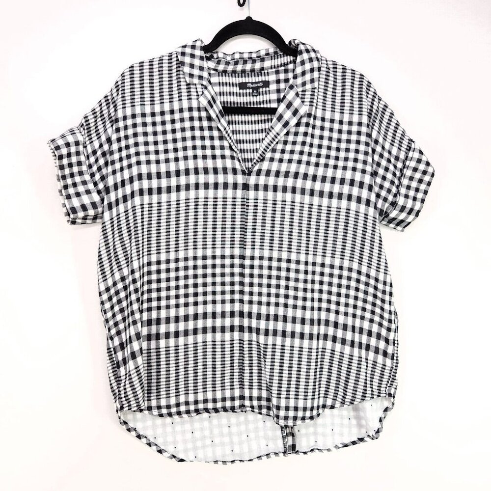 Madewell Popover Shirt Women’s XS Oversized Plaid Tunic Top Cuffed